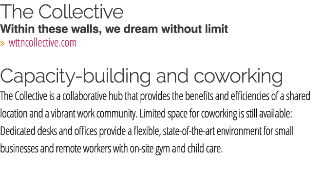 The Collective Within these walls, we dream without limit » wttncollective.com Capacity building and coworking The Co...
